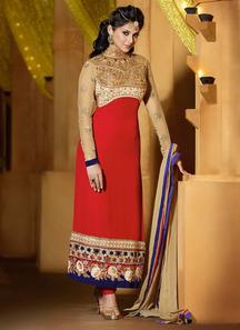Dazzling red georgette kumud straight suit