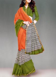Opulent orange chanderi cotton sico saree
