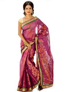 Pretty purple art silk bengal handloom saree
