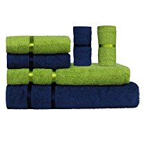 Story@Home 6 Piece 450 GSM Cotton Towel Set - Navy and Lime