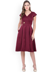 Athena Women Burgundy Fit & Flare Dress