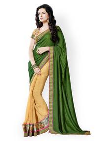 Prafful Green & Beige Brasso Partywear Saree : Get Flat 46% OFF