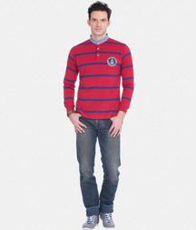 Red And Blue Striped Rugby Polo T-shirt