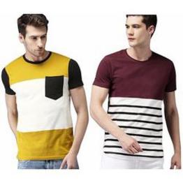 Stylesmyth Multicolor Round Neck Plain 100% Cotton Casual T-Shirts For Men - Pack Of 2