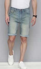 Men Blue Washed Slim Fit Denim Shorts