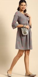Anouk Grey Printed Fit N Flare Dress