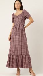 DressBerry Checked Puff Sleeve Dress