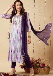 Abstract Printed Kurta With Trousers & Dupatta