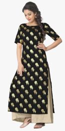 Ziyaa Black Printed Crepe Kurta