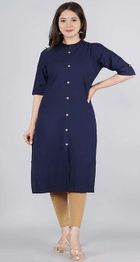 Kipek Navy Cotton Straight Kurta