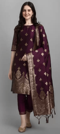 Women Silk Blend Kurta Pant Dupatta Set