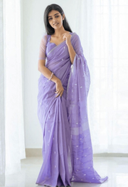 Lavender & Silver-Toned Woven Design Zari Saree