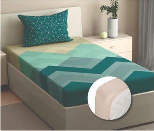 100% Cotton 144 TC Fitted Bedsheet With 1 Pillow Cover