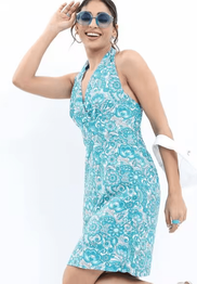 KETCH Women Floral Print A-Line Dress with Neck Tie-Up
