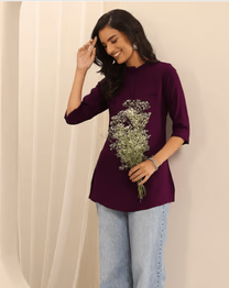 Libas Burgundy A Line Short Kurti