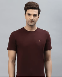 Red Tape Maroon Cotton Regular Fit T-Shirt
