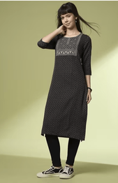 ACAI Women Striped Round-Neck Straight Kurta
