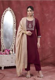 MOKOSH Women Ethnic Motifs Embroidered Thread Work Kurta with Trousers & Dupatta