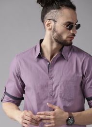 Roadster Men Purple Pure Cotton Solid Opaque Casual Shirt