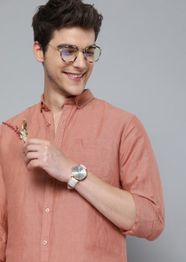 Mast & Harbour Men Rust Pink Regular Fit Solid Cotton Shirt