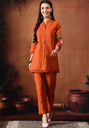 TRUVON FASHIONS Embroidered Tunic With Trousers Co-Ords