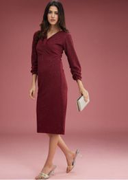 DressBerry Magenta V-Neck Three-Quarter Sleeves Midi Opaque Wrap Casual Dress
