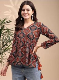 Youthnic Women Ajrak Print Alia cut Peplum Kurti