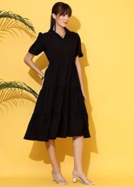 Honky Tonky Women Shirt Collar Tiered Shirt Midi Dress