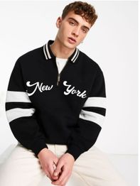 JUMPCUTS Men Typography Printed Polo Collar Drop-Shoulder Sleeves T-shirt