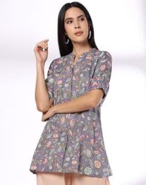FUSION Women Leaf Print A-Line Kurti