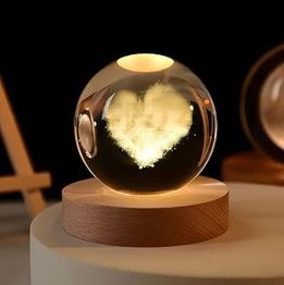 One94Store 3D Love Heart Crystal Ball Night Lamp