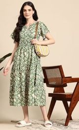 REVANGI Women Floral Print Round-Neck A-Line Dress