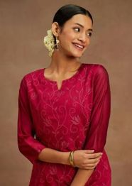 Libas Pink Straight Fit Embroidered Kurta