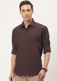 English Navy Men Brown Classic Slim Fit Casual Shirt