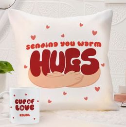 Warm Hugs Personalized Cushion And Mug Duo For Valentine's Day