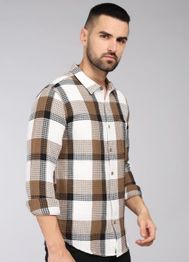 HERE&NOW Tartan Checks Spread Collar Long Sleeves Slim Fit Cotton Casual Shirt