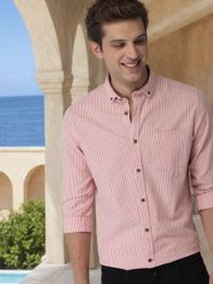 Mast & Harbour Men Pink & White Slim Fit Striped Casual Shirt