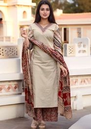 SZN Women Ethnic Motifs Regular Thread Work Kurta with Trousers & With Dupatta