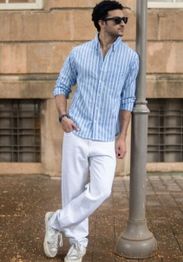 Powerlook Men Vertical Striped Button-Down Collar Casual Shirt