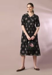 INDIE PICKS Hand Block Print Cotton Stylized Dress