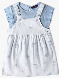  INF FRENDZ Girls All-Over Embroidered Dungaree Dress with T-Shirt