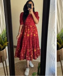 Women Floral Print Puff Sleeve Fit & Flare Maxi Dress