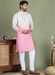 Geometric Printed Band Collar Straight Kurta With Trouser
