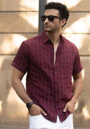 Powerlook Structured Self Striped Short Sleeves Shirt