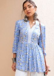 Floral Printed Gotta Patti Gotta Patti Pleated Kurti