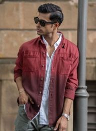 Powerlook Men Solid Spread Collar Cotton Cotton Brick Casual Shirt