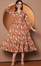 LookShine Floral Print Puff Sleeve Ruffled Fit & Flare Maxi Dress