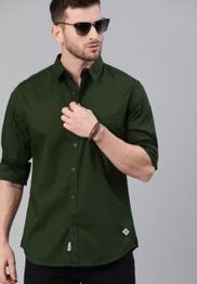 Roadster Men Olive Green Cotton Casual Shirt