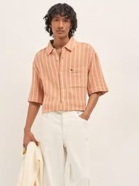 The Bear House Peach Cotton Striped Regular Fit Shirt Th