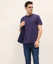 The Bear House Purple Cotton Blend Regular fit Solid T-Shirt